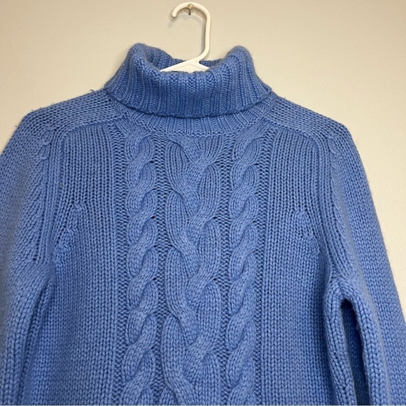 Express Wool Cashmere Angora Turtleneck Sweater Fisherman Blue Sz L Cable Knit - Picture 2 of 9